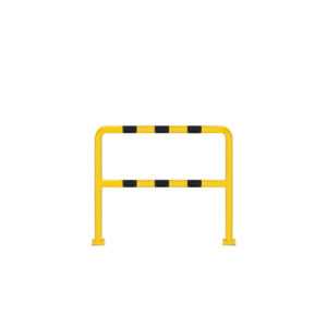 Barierka techniczna stalowa 1200x1100 mm – malowana proszkowo na żółto z czarnymi pasami odblaskowymi, montowana do podłoża