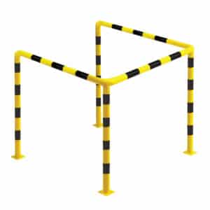 Odbojnica stalowa typu U 1000x1200 mm – malowana proszkowo na żółto z czarnymi pasami, przykręcana do podłoża