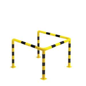 Odbojnica stalowa typu U 800x600 mm – malowana proszkowo na żółto z czarnymi pasami, przykręcana do podłoża