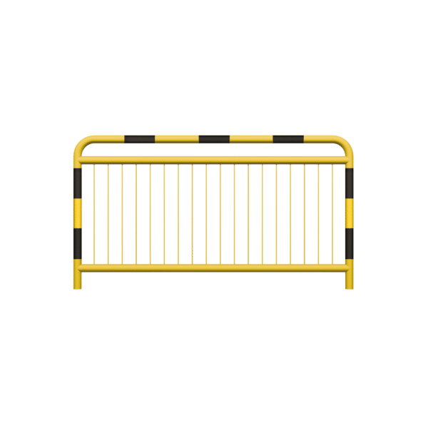 Bariera drogowa typu U-11a z dodatkową belką, malowana na żółto z pasami odblaskowymi, fi60,3 mm, 60,3 x 10 x 1500 mm