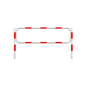 Bariera drogowa typu U-12a, cynkowana ogniowo, malowana na biało z czerwonymi pasami odblaskowymi – słupek fi60,3 mm, przęsło 2000x550 mm, wysokość słupka 1100 mm – zestaw do wbetonowania