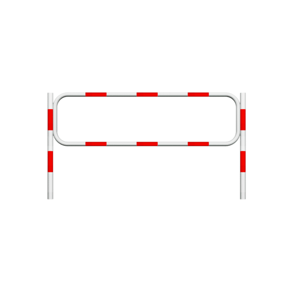Bariera drogowa typu U-12a, cynkowana ogniowo, malowana na biało z czerwonymi pasami odblaskowymi – słupek fi60,3 mm, przęsło 2000x550 mm, wysokość słupka 1100 mm – zestaw do wbetonowania