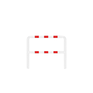 Barierka techniczna U12a – biała odbojnica metalowa z czerwonymi pasami  wymiary 1200x1100 mm, do wbetonowania