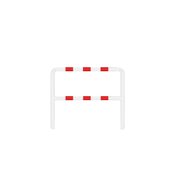 Barierka techniczna U12a – biała odbojnica metalowa z czerwonymi pasami  wymiary 1200x1100 mm, do wbetonowania