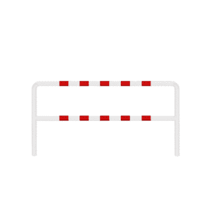 Barierka techniczna U12a – biała odbojnica metalowa z czerwonymi pasami  wymiary 2000x1100 mm, do wbetonowania