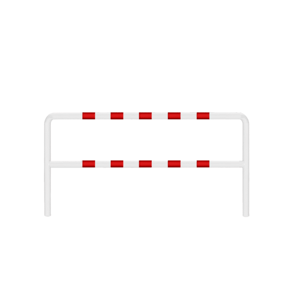 Barierka techniczna U12a – biała odbojnica metalowa z czerwonymi pasami  wymiary 2000x1100 mm, do wbetonowania